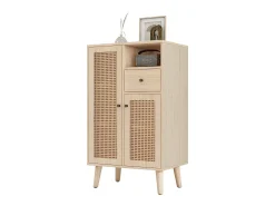 Aparador de cocina 60x40x110cm, 2 puertas de ratán y 1 cajón, madera, natural claro