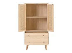 Aparador de cocina 60x40x120cm, 2 puertas de ratán y 2 cajones, en madera natural clara