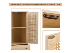 Aparador de cocina 60x40x120cm, 2 puertas de ratán y 2 cajones, en madera natural clara