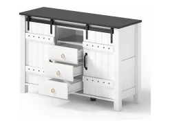 Aparador de cocina 120x40x80cm con 3 cajones, 2 puertas correderas y 1 nicho, estructura de MDF, color blanco y negro