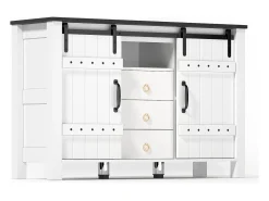 Aparador de cocina 120x40x80cm con 3 cajones, 2 puertas correderas y 1 nicho, estructura de MDF, color blanco y negro