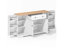 Aparador de cocina 138x40x85cm con 4 puertas y 1 cajón, tapa imitación madera natural, cuerpo blanco