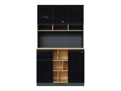 Aparador de cocina 105x48x185cm con 5 puertas, 1 cajón y nichos, color negro y natural