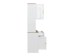 Aparador de cocina 94,5x40x175,5cm con 5 puertas, 3 cajones y nichos, tapa chapada imitación madera, cuerpo blanco