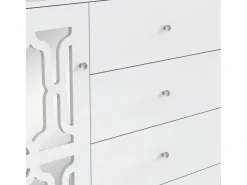 Aparador de comedor con 2 puertas de espejo y 4 cajones - tiradores de cristal - madera - blanco (147,5x40x102cm)