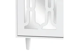 Aparador de comedor con 2 puertas de espejo y 4 cajones - tiradores de cristal - madera - blanco (147,5x40x102cm)