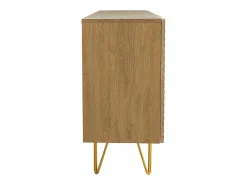 Aparador de diseño de madera de roble claro con grabados y metal dorado 3 puertas 160 cm OZEN
