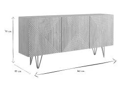 Aparador de diseño de madera de roble claro con grabados y metal dorado 3 puertas 160 cm OZEN