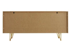 Aparador de diseño de madera de roble claro con grabados y metal dorado 3 puertas 160 cm OZEN