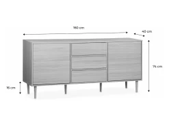 Aparador de efecto madera con 2 puertas, 160cm madera