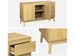 Aparador de efecto madera con 2 puertas, 120cm natural