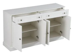 Aparador de estilo moderno de 4 puertas y 2 cajones, 150x86x40 cm, para salón y comedor, color blanco