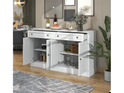 Aparador de estilo moderno de 4 puertas y 2 cajones, 150x86x40 cm, para salón y comedor, color blanco