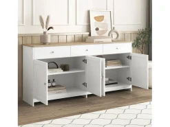 Aparador de madera blanca, armario de almacenamiento, estante ajustable, cocina, sala de estar, comedor