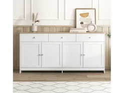 Aparador de madera blanca, armario de almacenamiento, estante ajustable, cocina, sala de estar, comedor