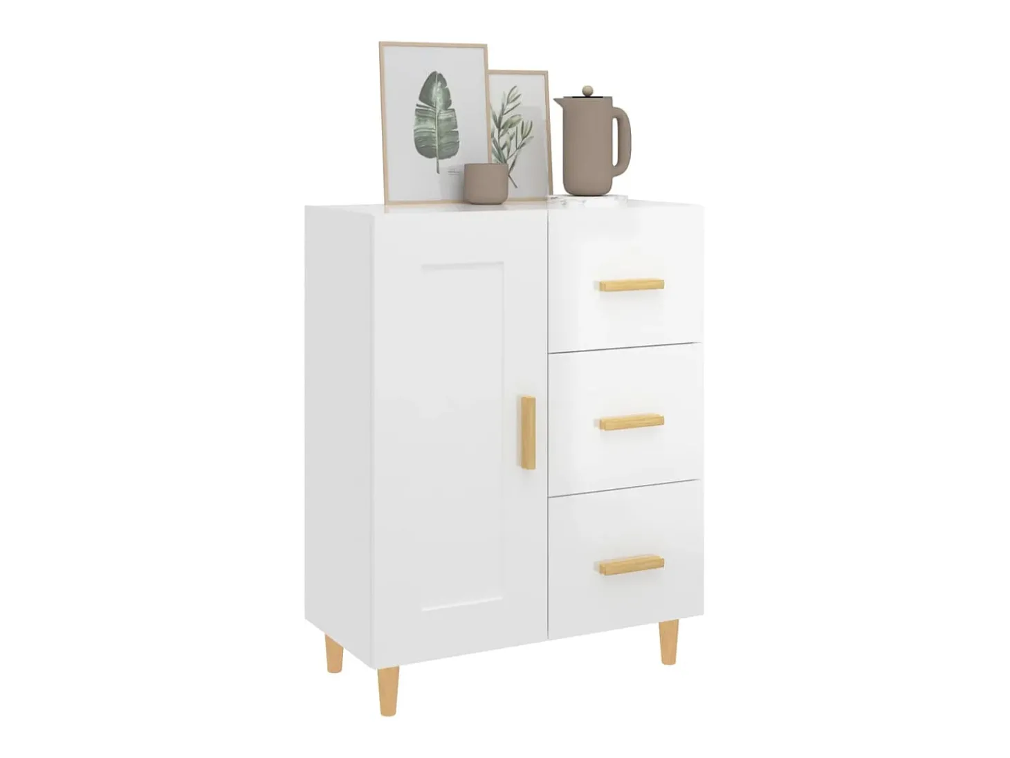 Aparador de madera contrachapada blanco brillante 69,5x34x90 cm