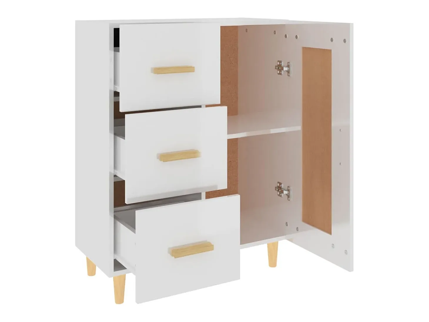 Aparador de madera contrachapada blanco brillante 69,5x34x90 cm