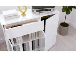 Aparador de madera contrachapada blanco brillante 88x30x70 cm