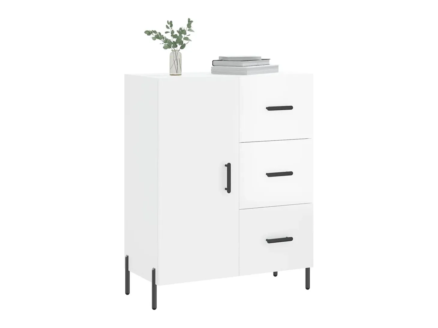 Aparador de madera contrachapada blanco brillante 69,5x34x90 cm