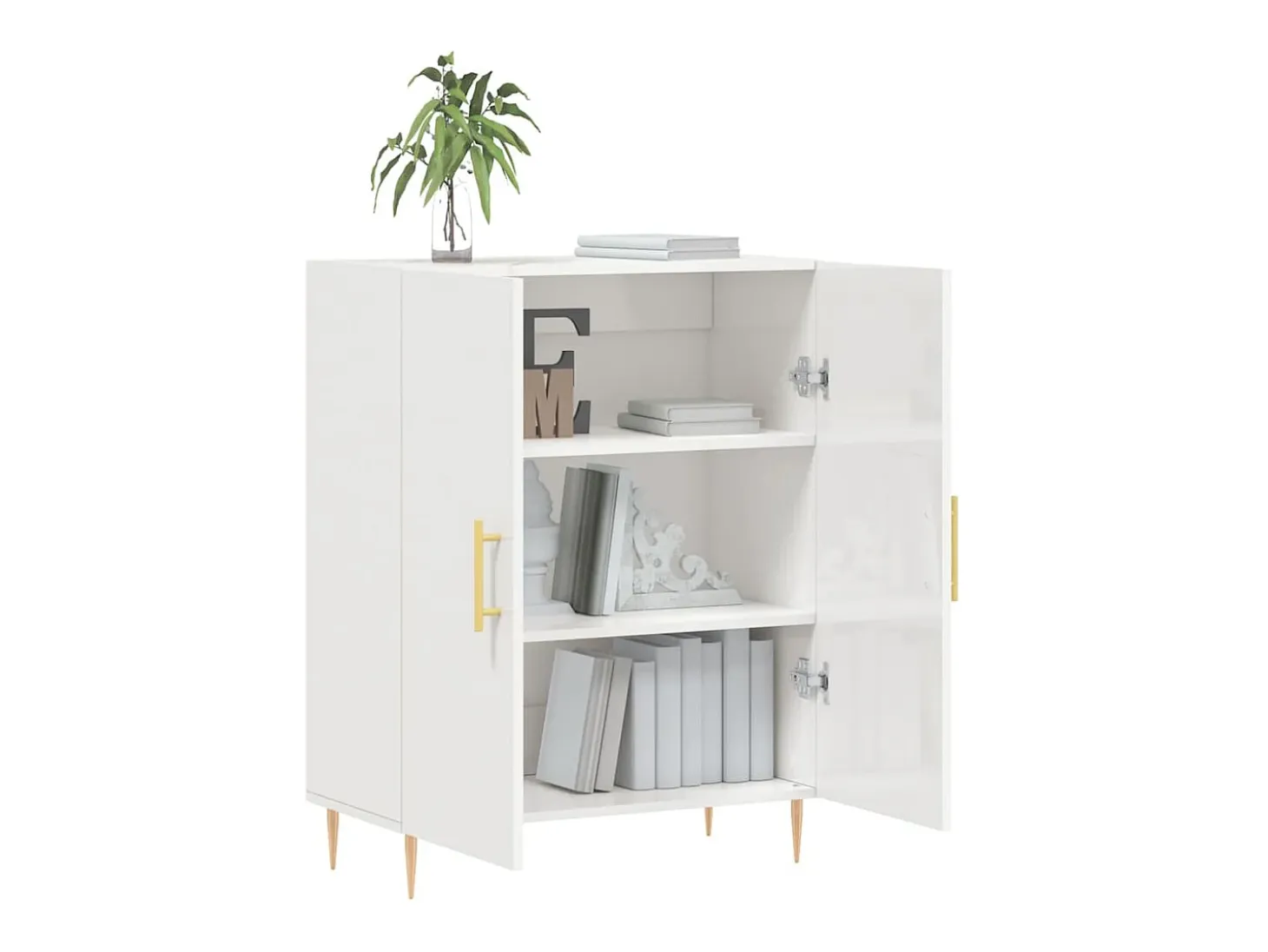 Aparador de madera contrachapada blanco brillante 69,5x34x90 cm