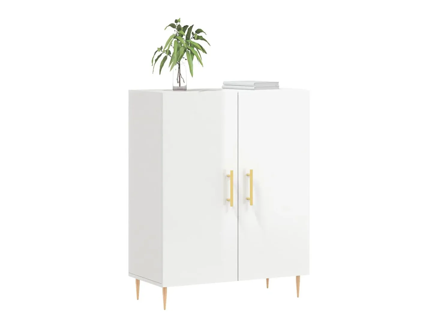 Aparador de madera contrachapada blanco brillante 69,5x34x90 cm