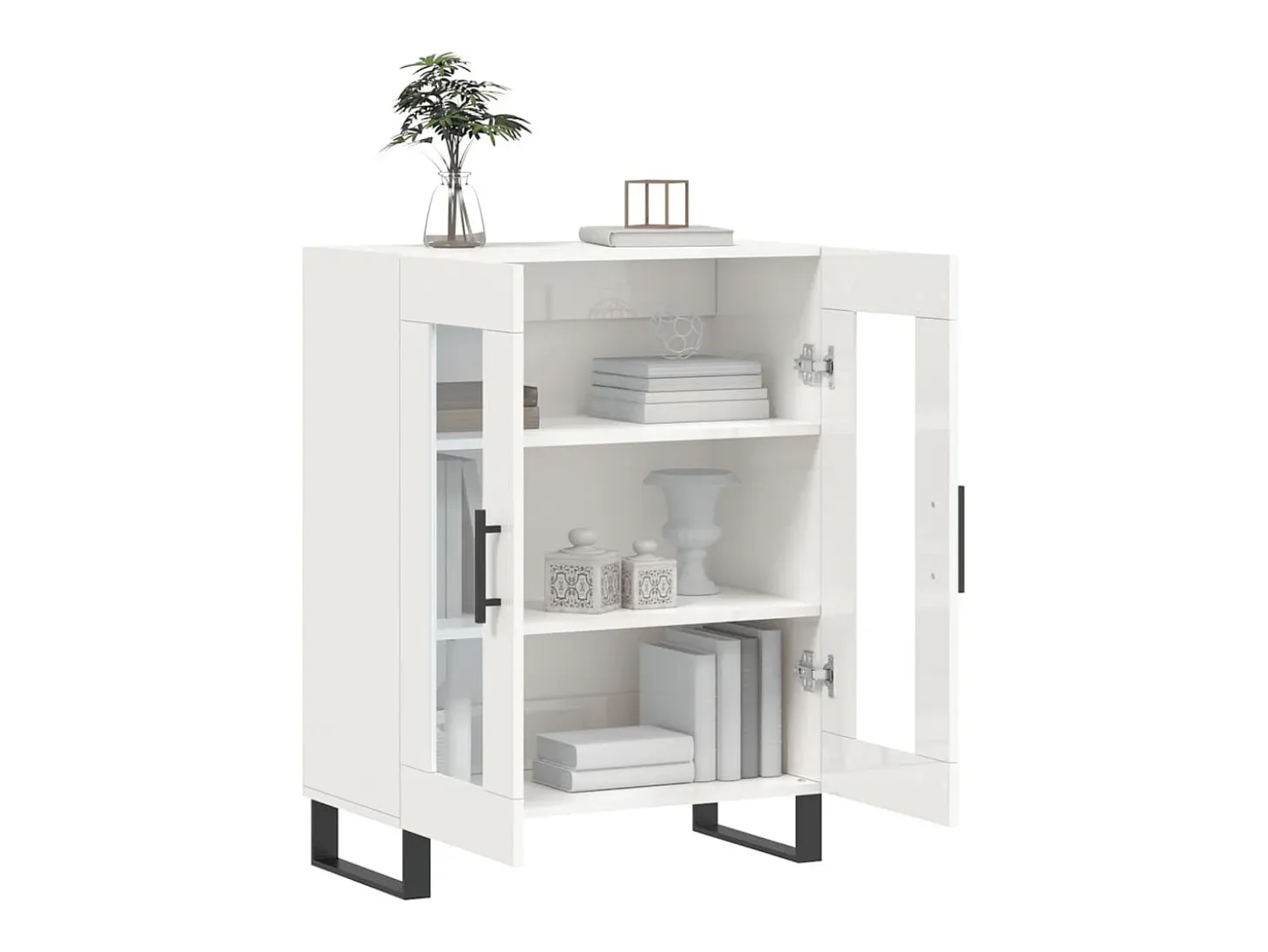 Aparador de madera contrachapada blanco brillante 69,5x34x90 cm