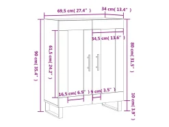 Aparador de madera contrachapada blanco brillante 69,5x34x90 cm