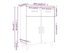 Aparador de madera contrachapada blanco 69,5x34x89 cm