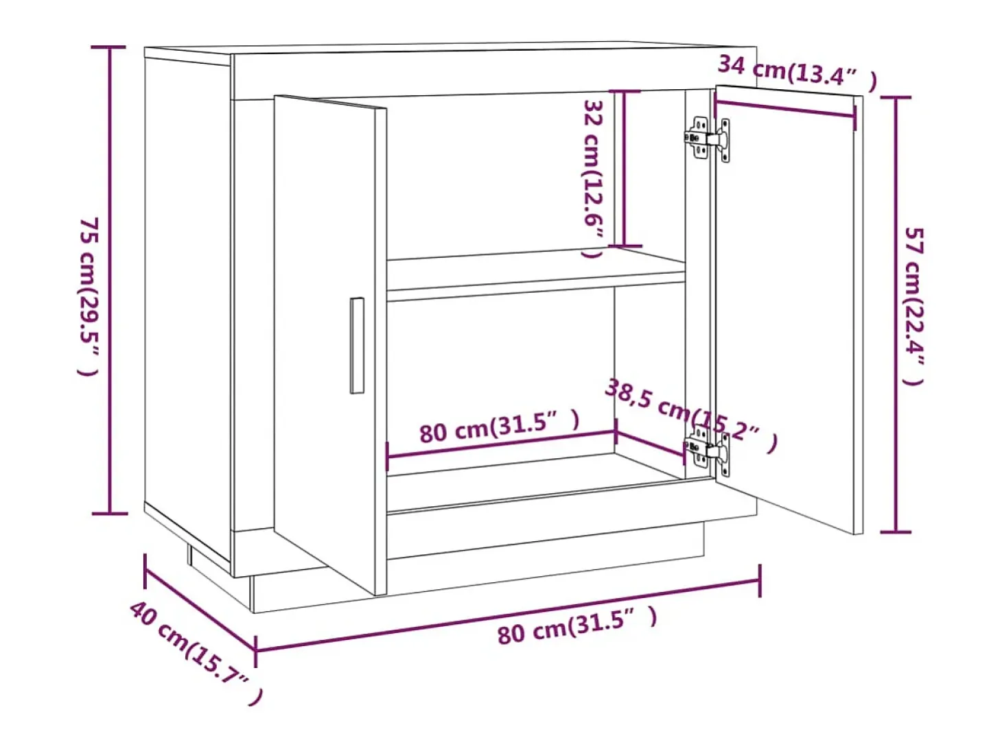 Aparador de madera contrachapada roble Sonoma 80x40x75 cm