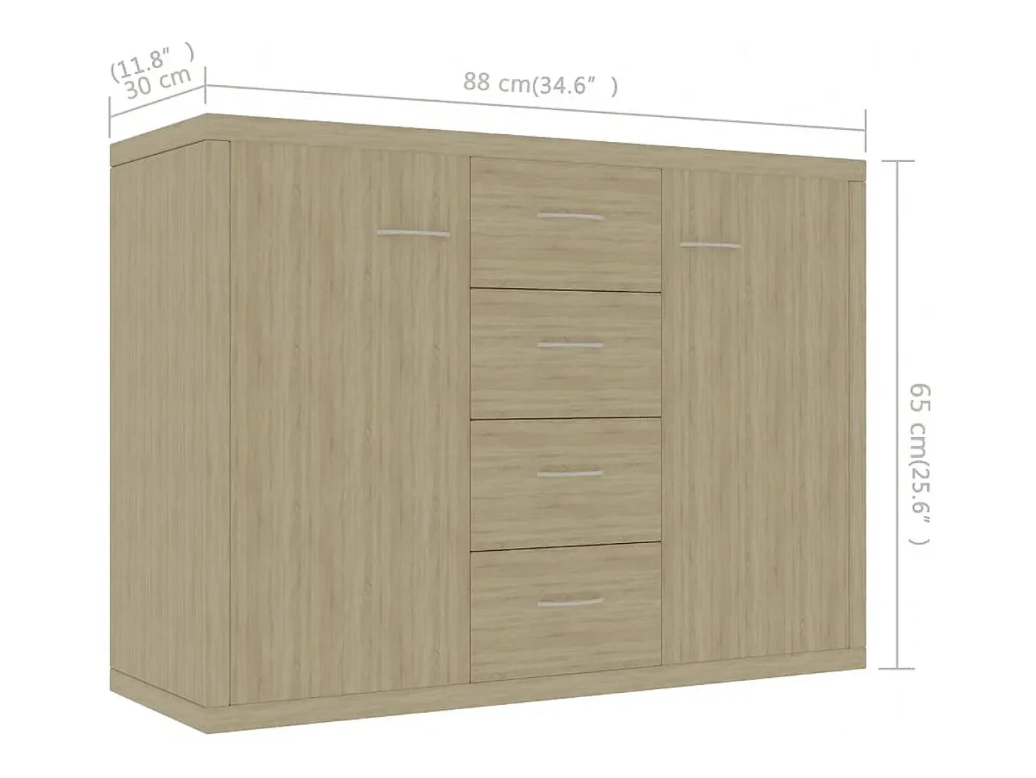 Aparador de madera contrachapada color roble Sonoma 88x30x65 cm