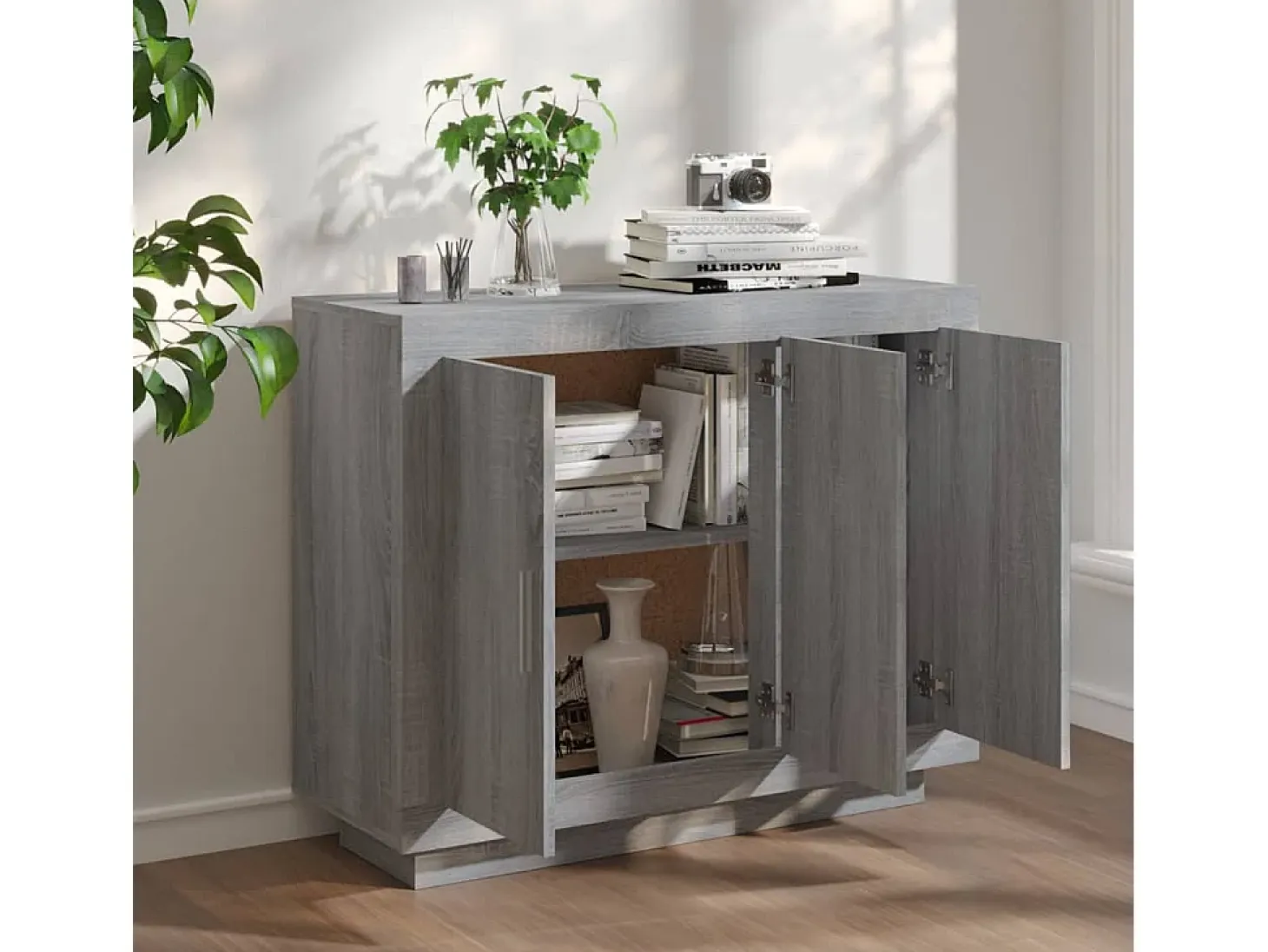 Aparador de madera contrachapada gris Sonoma 92x35x75 cm