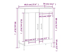 Aparador de madera contrachapada blanco brillante 69,5x34x90 cm