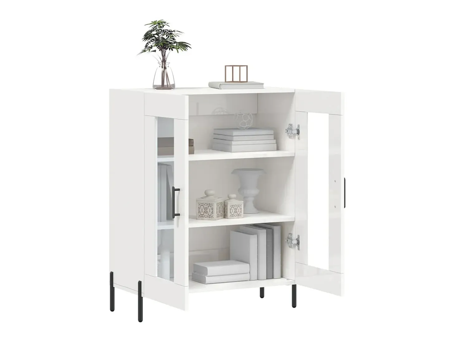 Aparador de madera contrachapada blanco brillante 69,5x34x90 cm