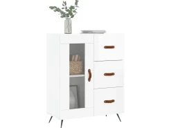 Aparador de madera contrachapada blanco brillante 69,5x34x90 cm ES91520