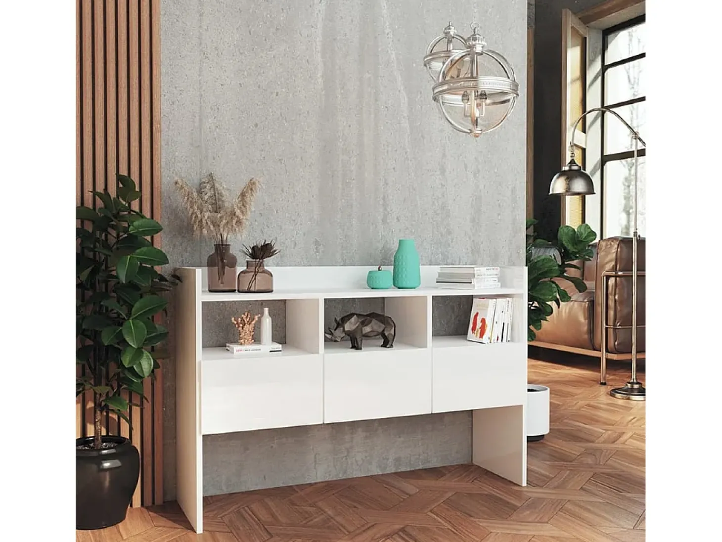 Aparador de madera contrachapada blanco brillante 105x30x70 cm ES10670