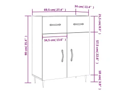 Aparador de madera contrachapada blanco brillante 69,5x34x90 cm