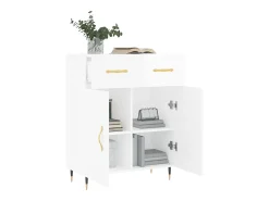 Aparador de madera contrachapada blanco brillante 69,5x34x90 cm