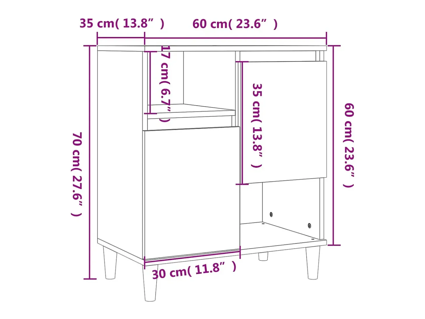 Aparador de madera contrachapada blanco 60x35x70 cm