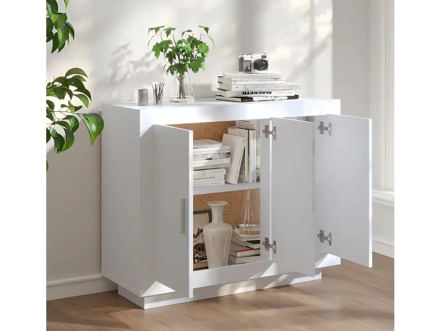 Aparador de madera contrachapada blanco 92x35x75 cm ES56372