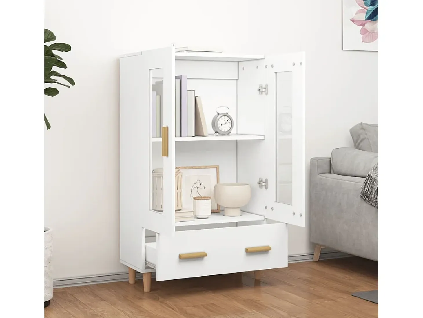 Aparador de madera contrachapada blanco 70x31x115 cm ES82935