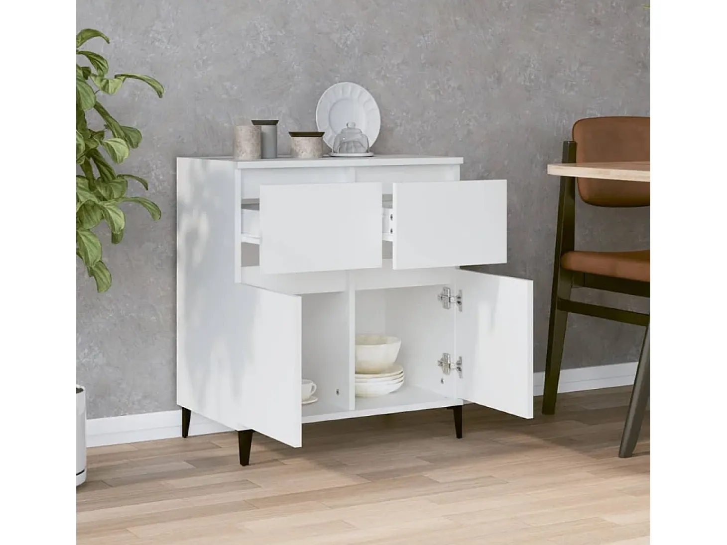 Aparador de madera contrachapada blanco 60x35x70 cm ES54658