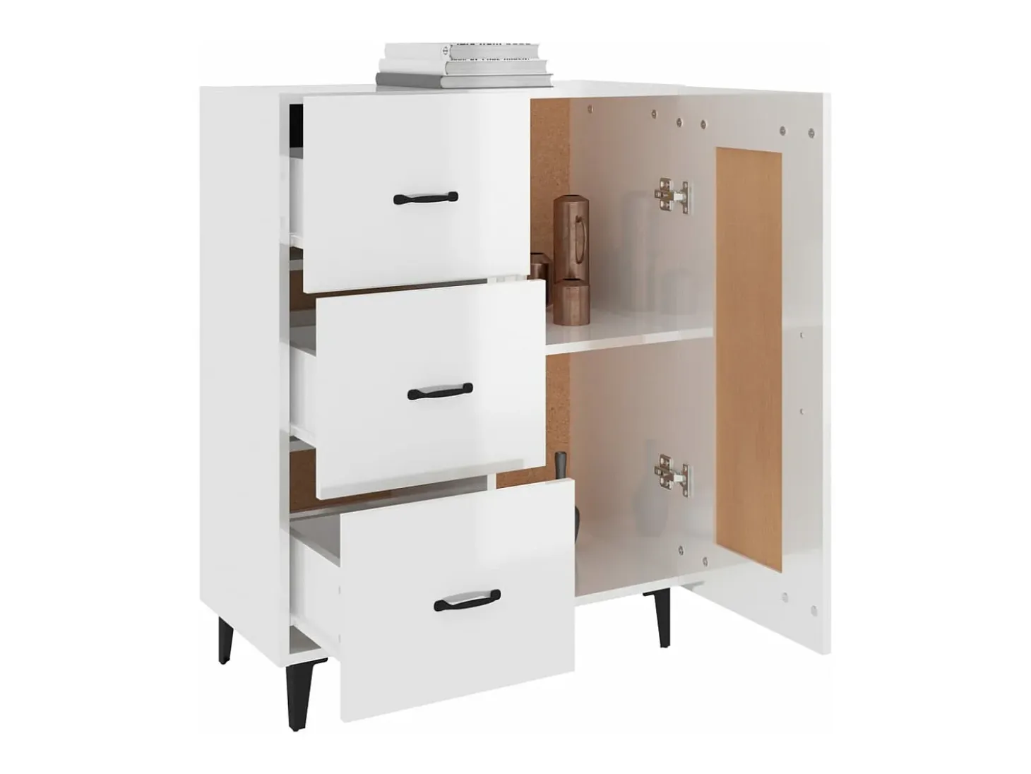 Aparador de madera contrachapada blanco brillante 69,5x34x90 cm