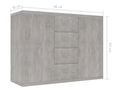 Aparador de madera contrachapada gris hormigón 88x30x65 cm
