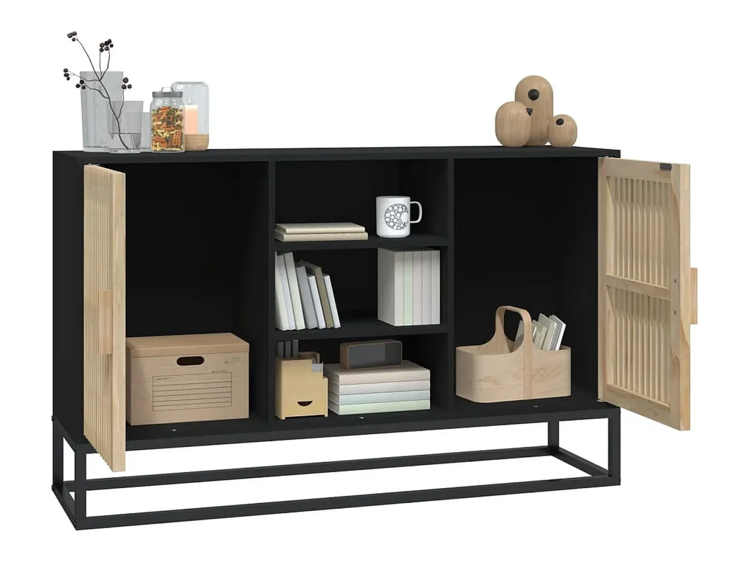 Aparador de madera contrachapada negro 105x30x65 cm