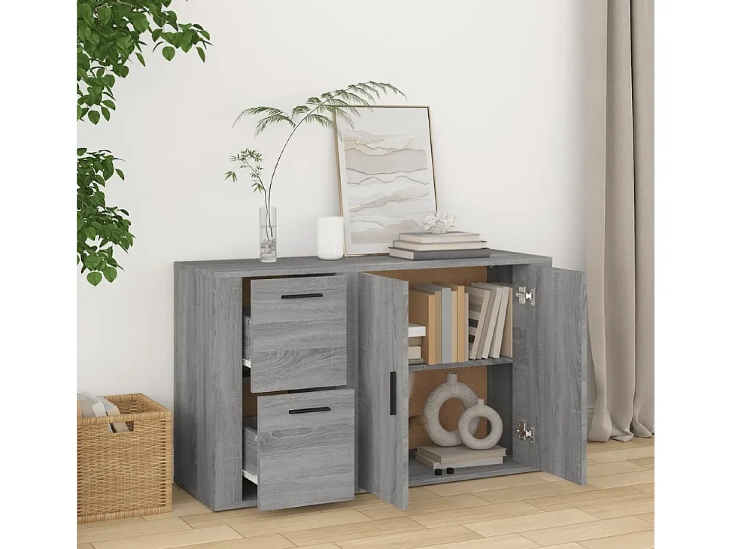 Aparador de madera contrachapada gris Sonoma 100x33x59,5 cm ES73511