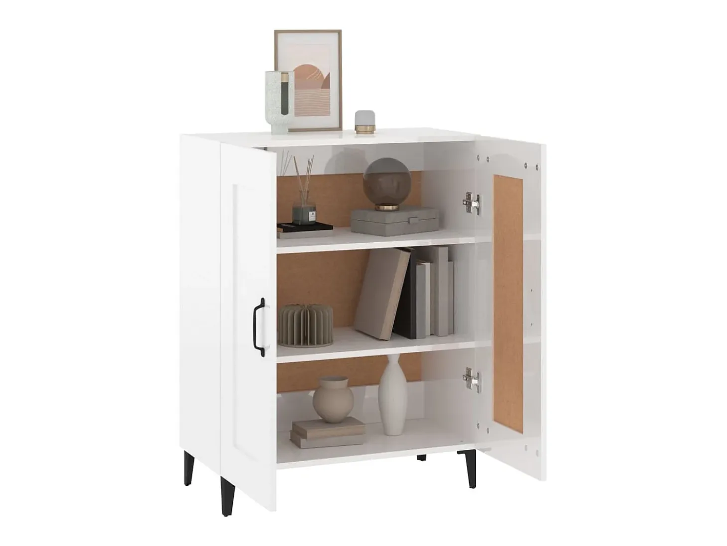 Aparador de madera contrachapada blanco brillante 69,5x34x90 cm