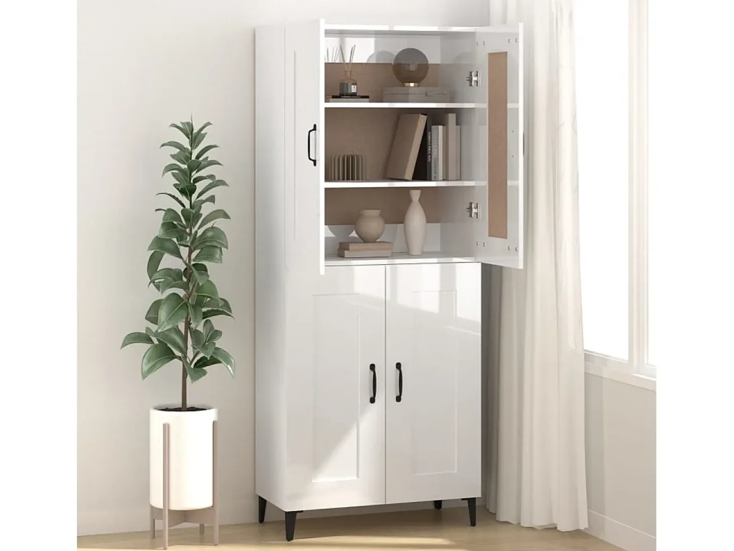 Aparador de madera contrachapada blanco brillante 69,5x34x90 cm