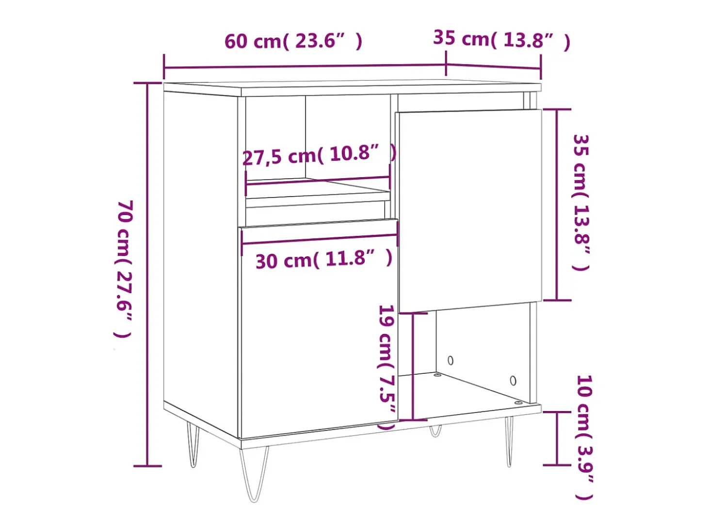 Aparador de madera contrachapada blanco 60x35x70 cm