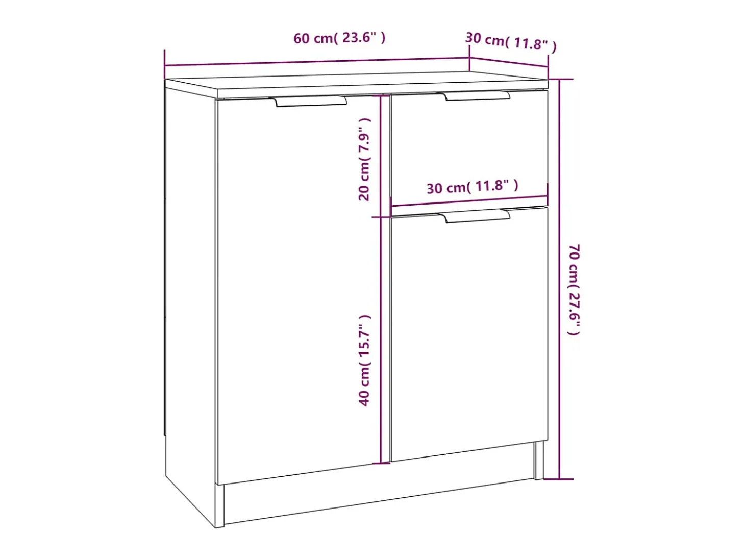 Aparador de madera contrachapada blanco 60x30x70 cm