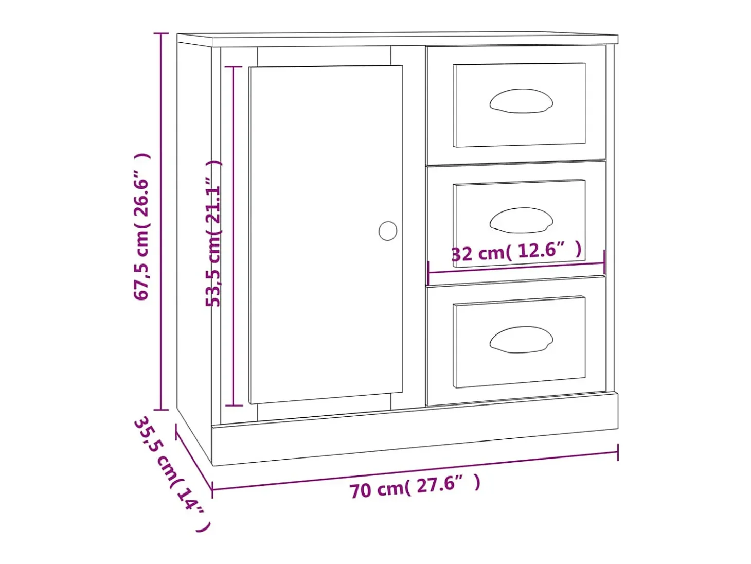 Aparador de madera contrachapada blanco 70x35,5x67,5 cm